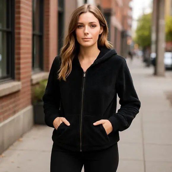 Hooded Fleece Jacket Black - Picture 1 of 5